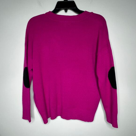 Cyrus Petite Women's Magenta Pink Sweater Black Polka Dots Sz PS V-Neck Preppy - Picture 6 of 9